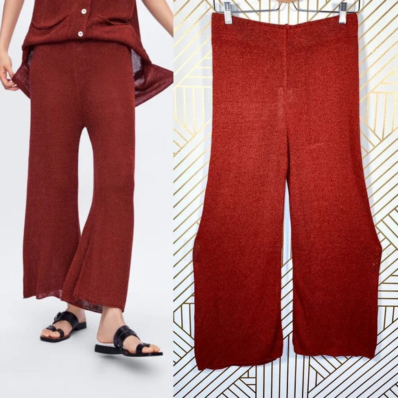 Zara Knit Culottes in Red Rust Wide Leg High Waist‎ - Picture 1 of 8